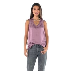 CAbi Tally Tank Top Women's Large Lilac Purple Ruffles V-neck Flowy Lightweight